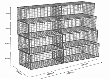 Gabion DIY wall kit 0.5m wide × 2m high (4 layers)